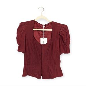 NWT FRAME Oxblood Silk Shirred Short Sleeve Top Size Small w tags $328